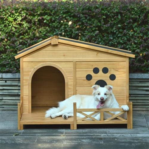 Niche Pour Chien en Bois avec Porche pour l'extérieur