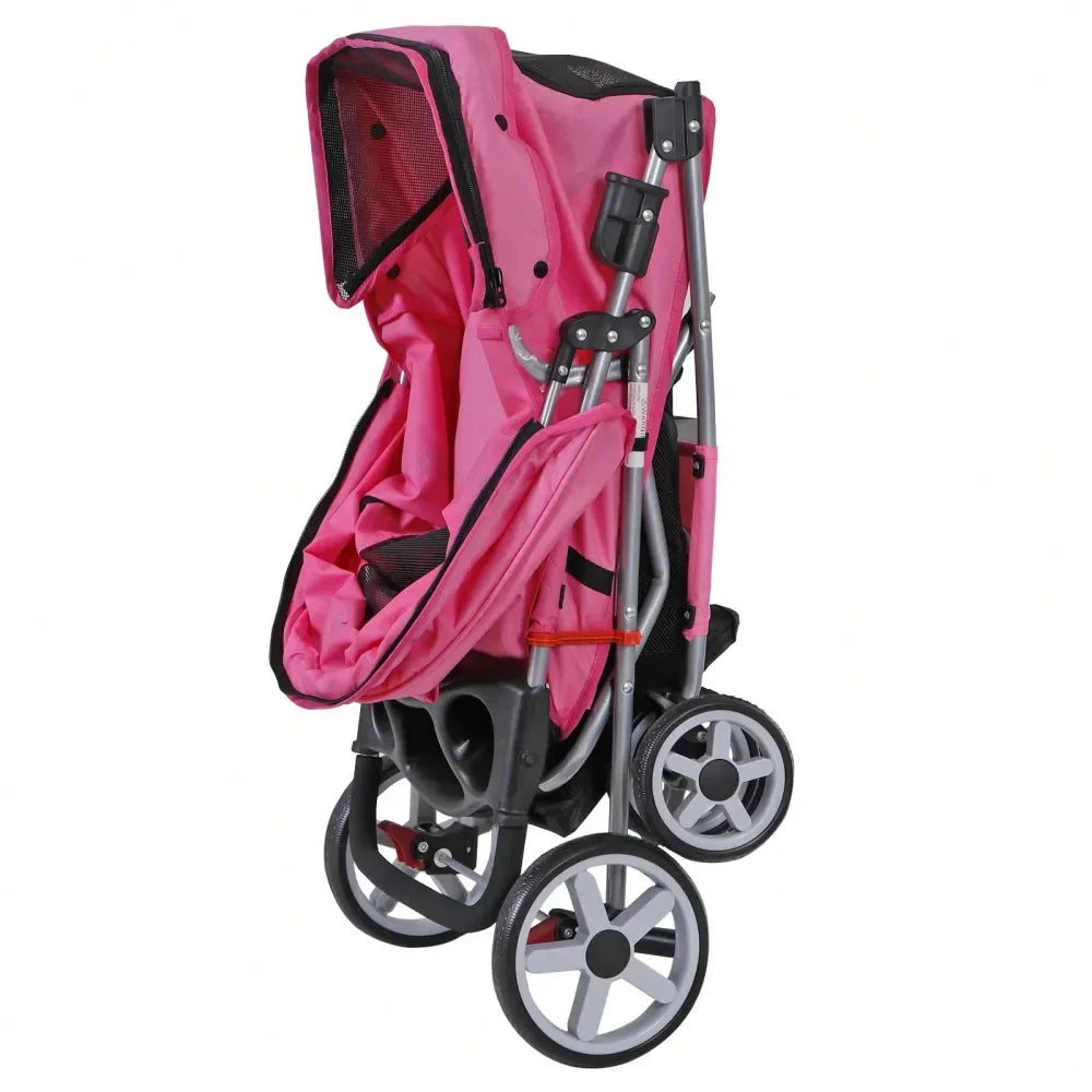 Pet Stroller For Dogs And Cats, 3 4 WheelDesign With Storage Basket Cup Holder, Lightweight Travel Carrier For Small Medium Pet