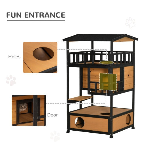 Niche en bois pour chats d'extérieur, Abri pour chats errants, Arbre à chaton