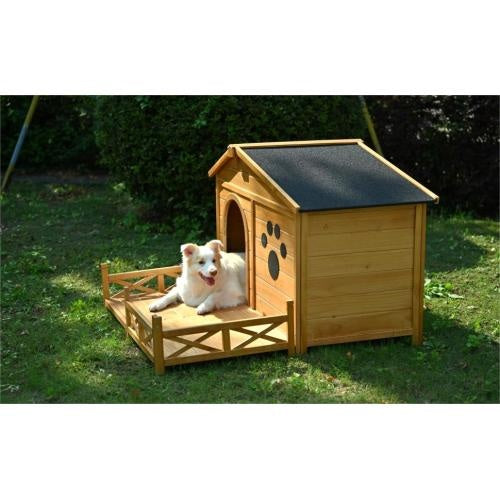 Niche Pour Chien en Bois avec Porche pour l'extérieur