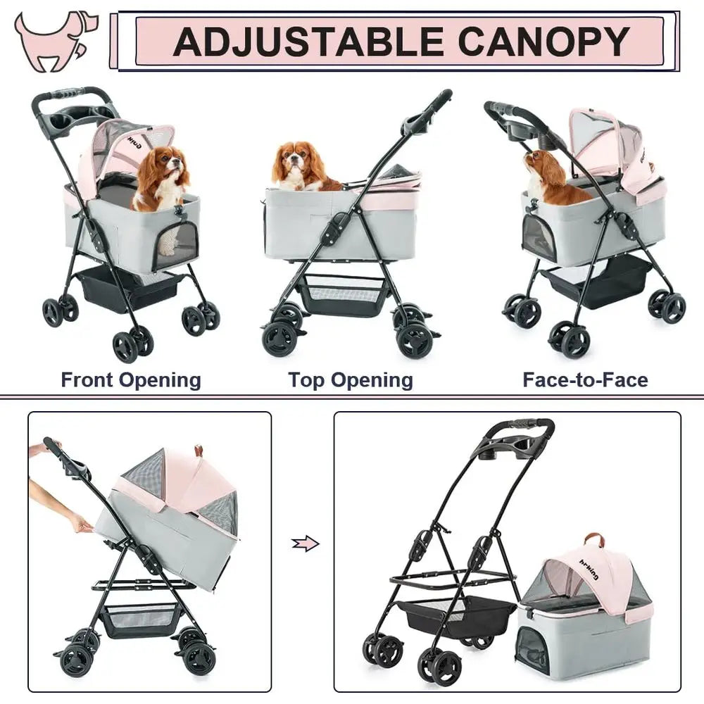 Pet Stroller for Small Dogs and Cats, Folding Lightweight Dog Stroller with Detachable Carrier Portable Cat Puppy Jogging Stroll